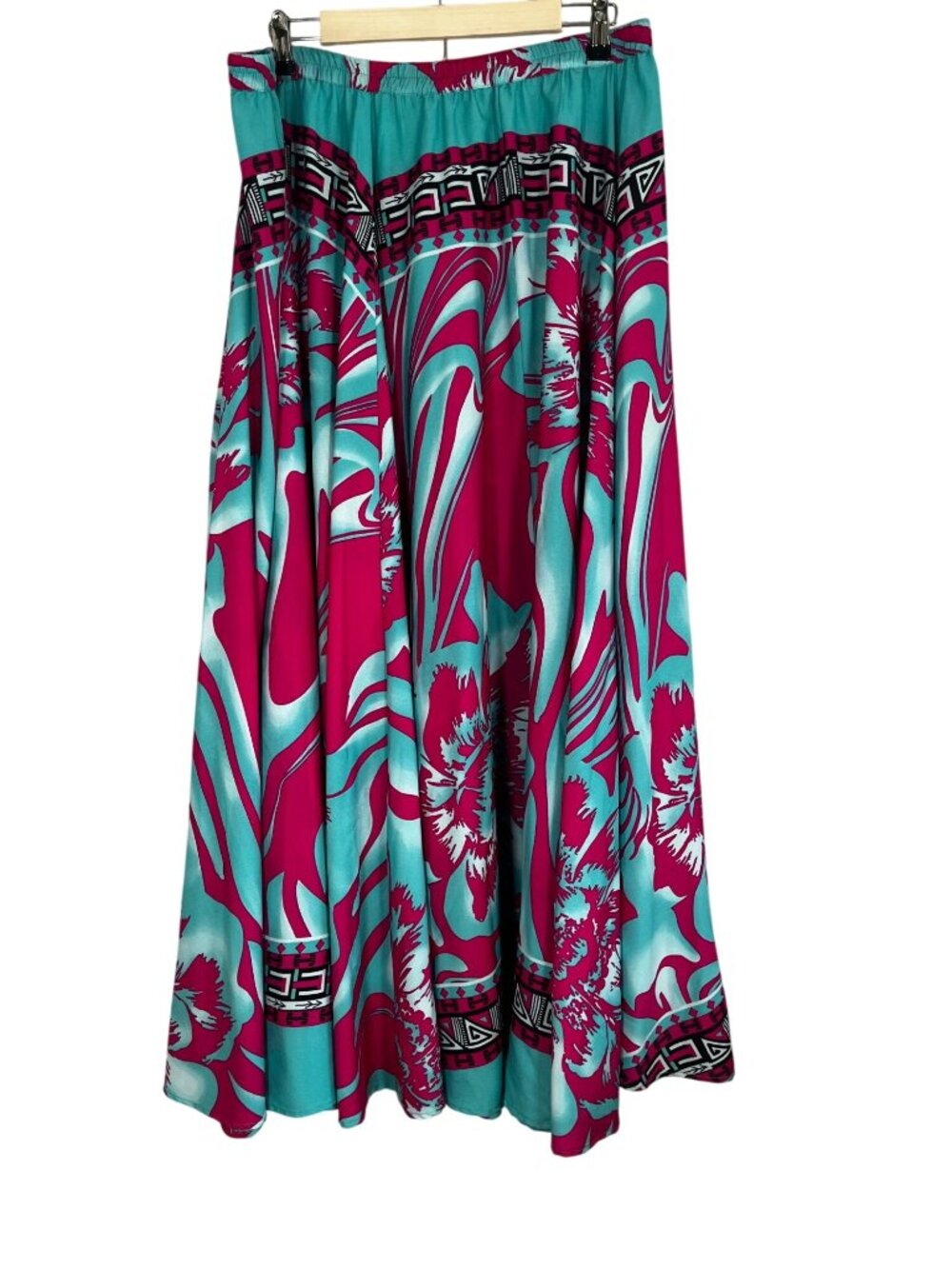 Colorful Floral Maxi Skirt Pink XL Tropical Resort Preppy Festival Summer Chic